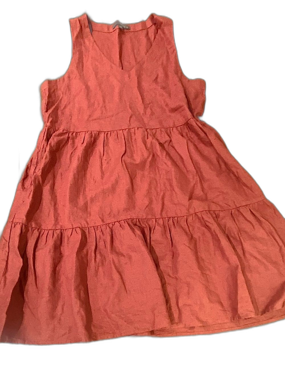 Womems Matty XS Rust Sleeveless Tiered Mini Dress Linen Blend Minimalistic
